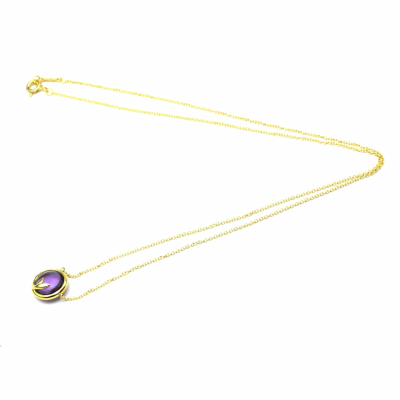 【日本直送】蒂芬妮橄欖葉紫水晶項鍊黃金（18K）紫水晶男士、女士時尚吊墜項鍊（金色）-8