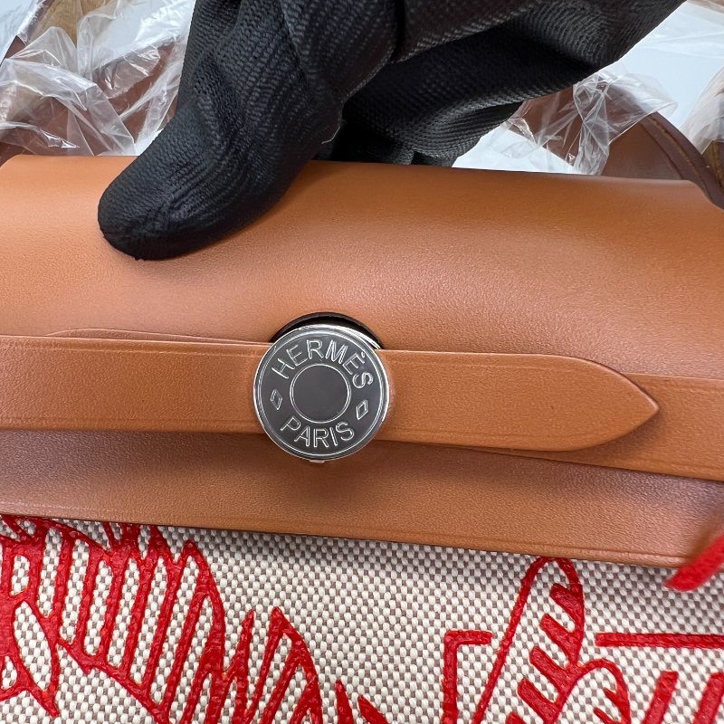 【Hermes】Herbag Zip 31 限定飛馬米色帆布x棕色牛皮手提肩背包-6