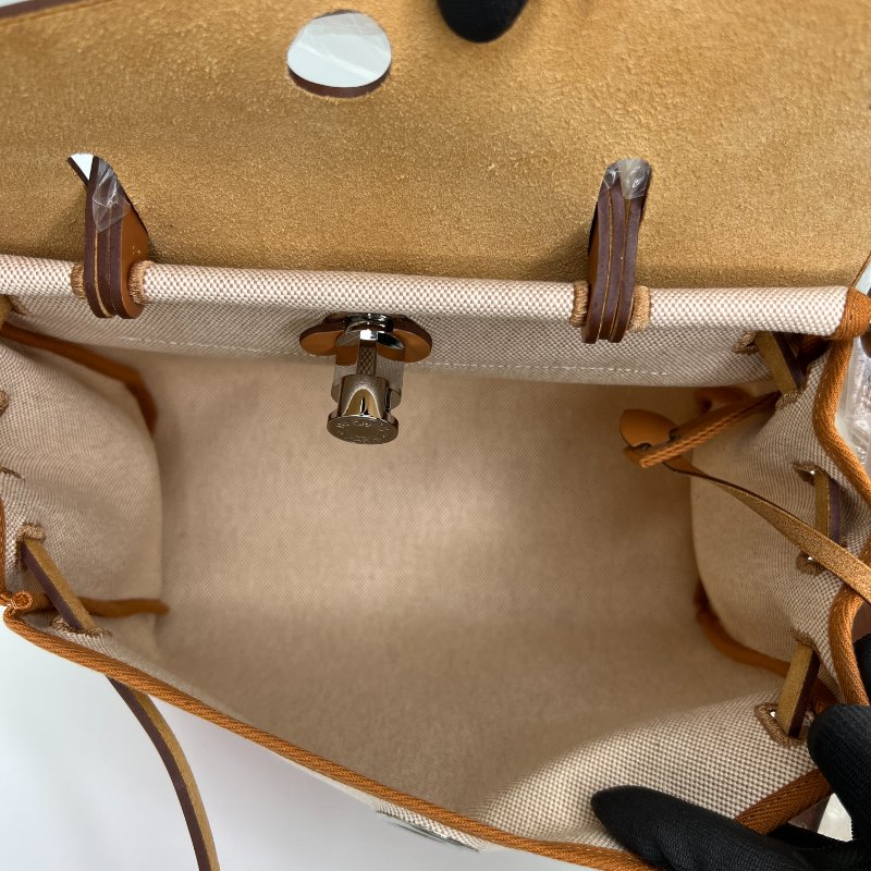 【Hermes】Herbag Zip 31 限定飛馬米色帆布x棕色牛皮手提肩背包-8