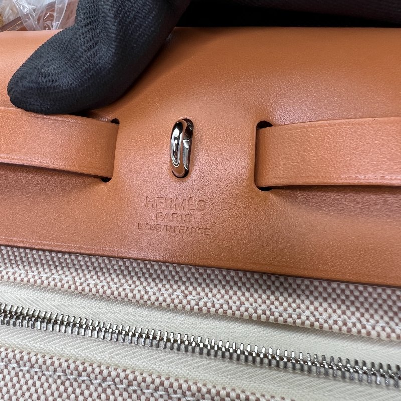 【Hermes】Herbag Zip 31 限定飛馬米色帆布x棕色牛皮手提肩背包-11