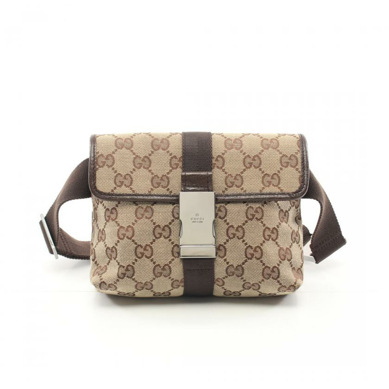 【日本直送】 GG帆布 隨身包 腰包 帆布 皮革 淺褐色 深棕色-0