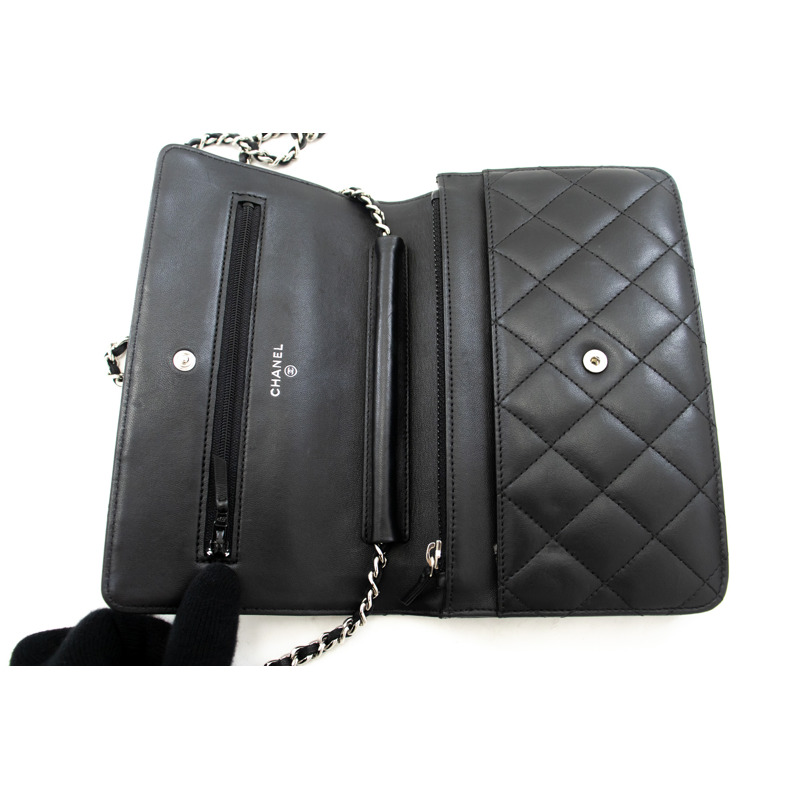 【日本直送】CHANEL 黑色經典鏈條錢包 WOC 小羊皮肩包-9