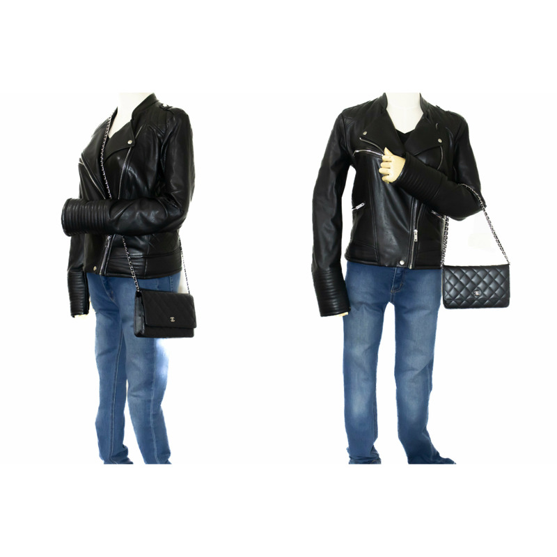 【日本直送】CHANEL 黑色經典鏈條錢包 WOC 小羊皮肩包-11