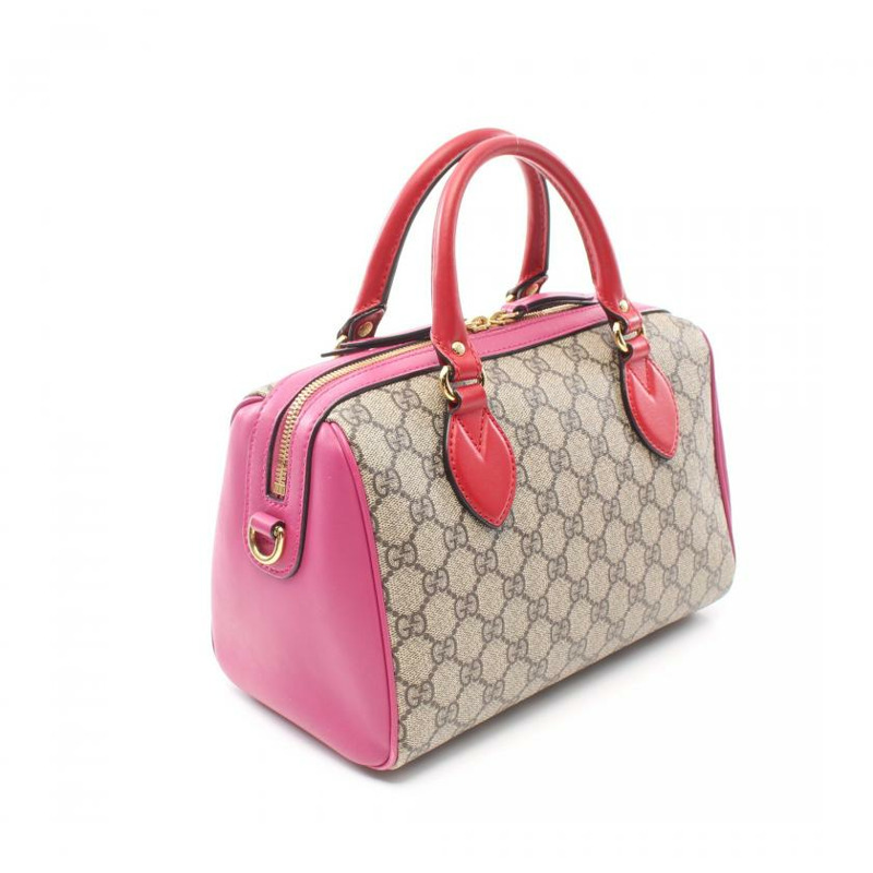 【日本直送】 雙G SUPREME 手提包 迷你波士頓包 PVC 真皮 米色 粉紅紫色 紅色-1