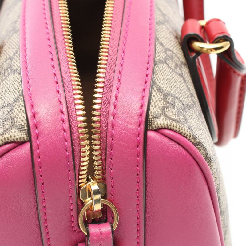 【日本直送】 雙G SUPREME 手提包 迷你波士頓包 PVC 真皮 米色 粉紅紫色 紅色-5