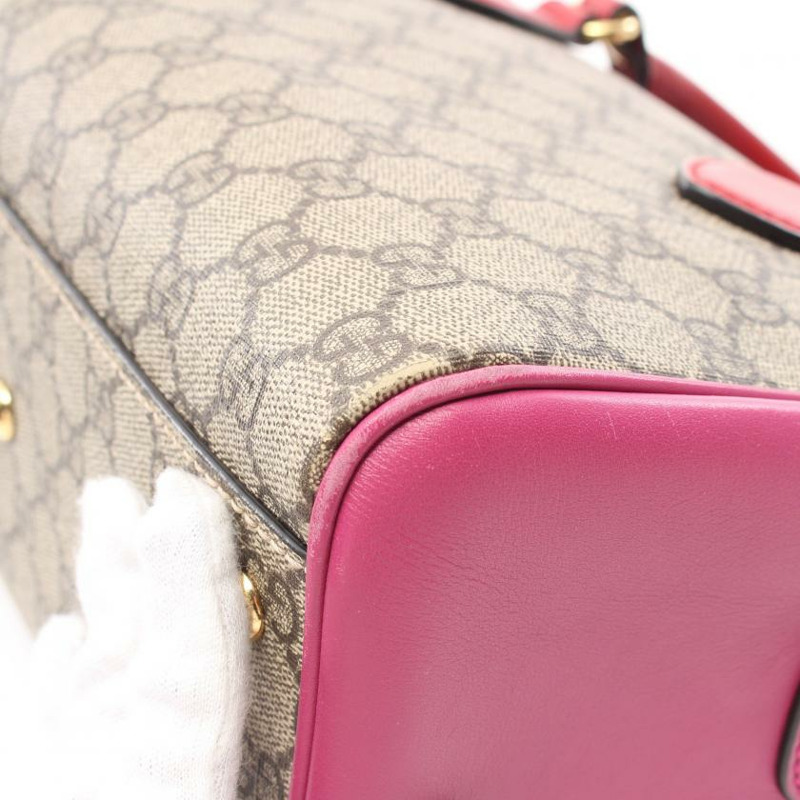 【日本直送】 雙G SUPREME 手提包 迷你波士頓包 PVC 真皮 米色 粉紅紫色 紅色-6