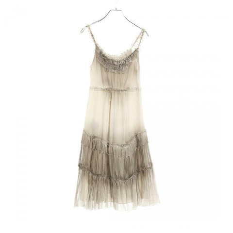 【日本直送】 one piece No sleeve frill silk Gray beige Gradation