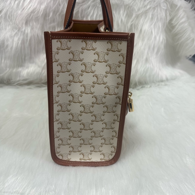 (客訂請勿下單)Celine TRIOMPHE帆布及小牛皮迷你型橫式CABAS手袋 純白色 老花-2