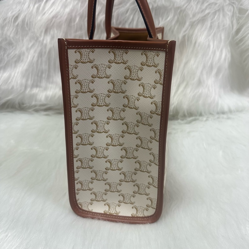 (客訂請勿下單)Celine TRIOMPHE帆布及小牛皮迷你型橫式CABAS手袋 純白色 老花-3