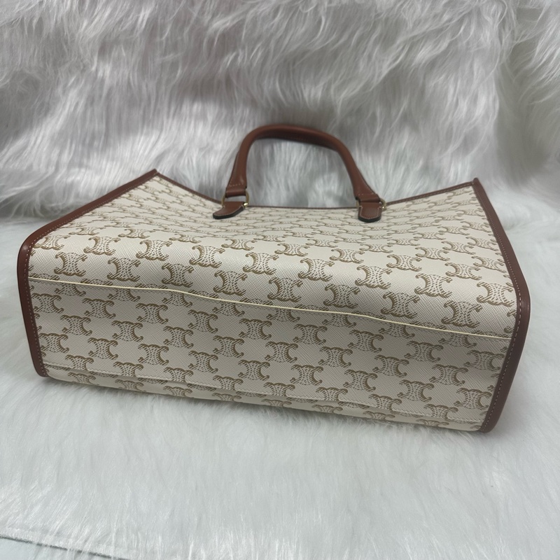 (客訂請勿下單)Celine TRIOMPHE帆布及小牛皮迷你型橫式CABAS手袋 純白色 老花-4