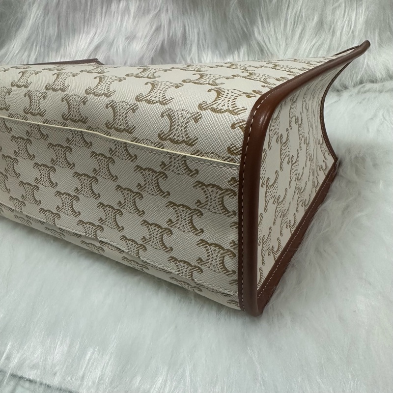 (客訂請勿下單)Celine TRIOMPHE帆布及小牛皮迷你型橫式CABAS手袋 純白色 老花-5