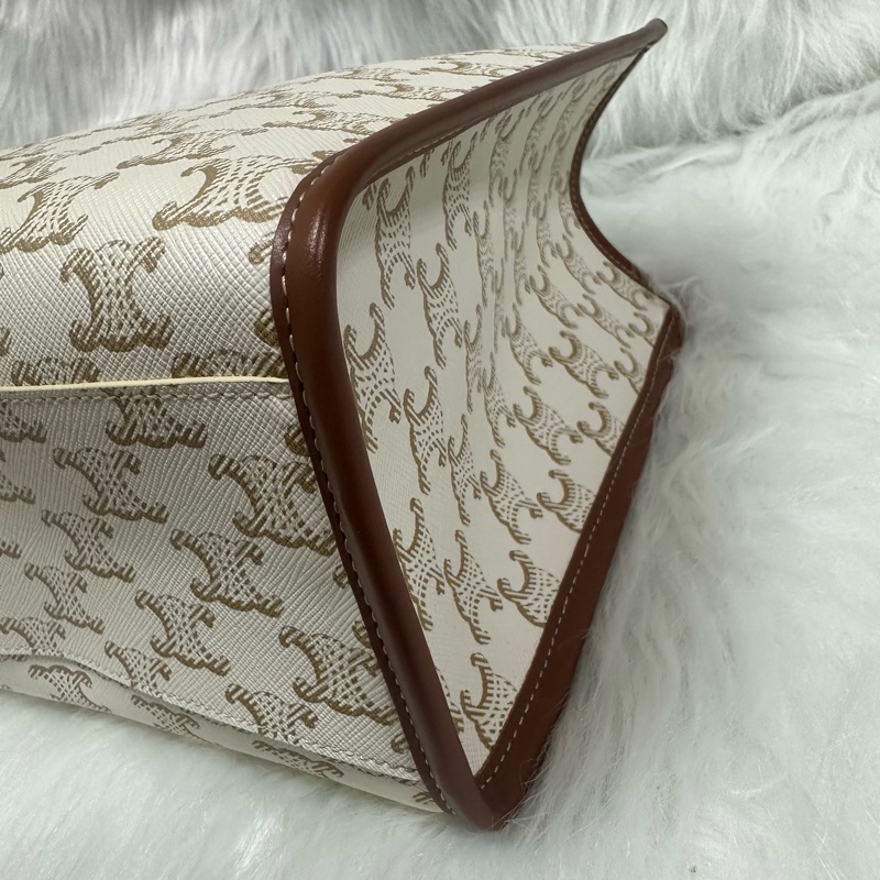 (客訂請勿下單)Celine TRIOMPHE帆布及小牛皮迷你型橫式CABAS手袋 純白色 老花-7