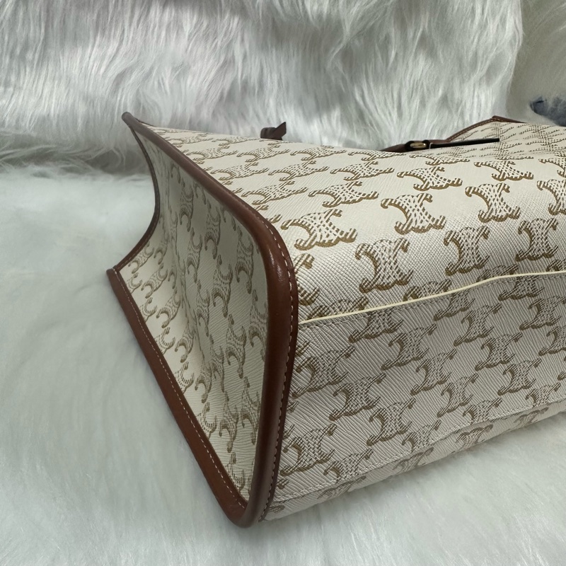 (客訂請勿下單)Celine TRIOMPHE帆布及小牛皮迷你型橫式CABAS手袋 純白色 老花-8