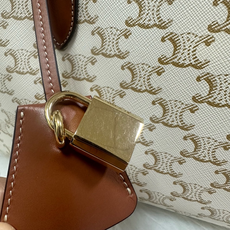 (客訂請勿下單)Celine TRIOMPHE帆布及小牛皮迷你型橫式CABAS手袋 純白色 老花-10