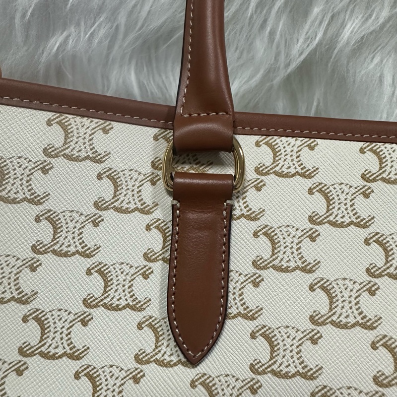 (客訂請勿下單)Celine TRIOMPHE帆布及小牛皮迷你型橫式CABAS手袋 純白色 老花-16