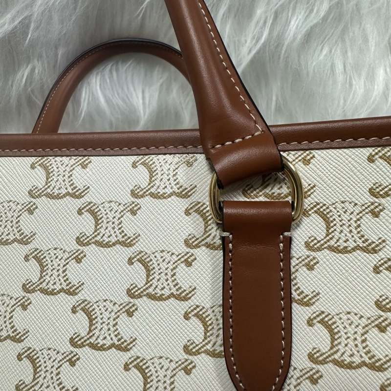 (客訂請勿下單)Celine TRIOMPHE帆布及小牛皮迷你型橫式CABAS手袋 純白色 老花-17