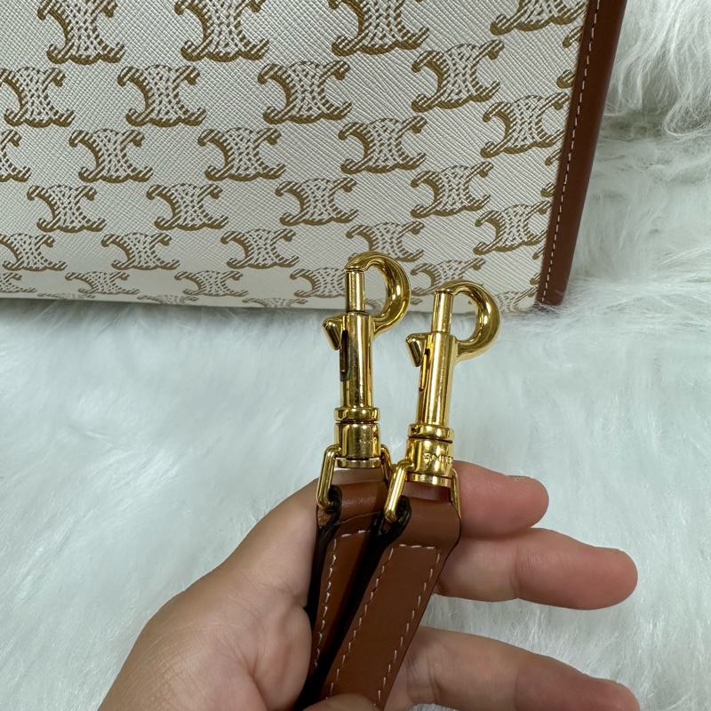 (客訂請勿下單)Celine TRIOMPHE帆布及小牛皮迷你型橫式CABAS手袋 純白色 老花-22