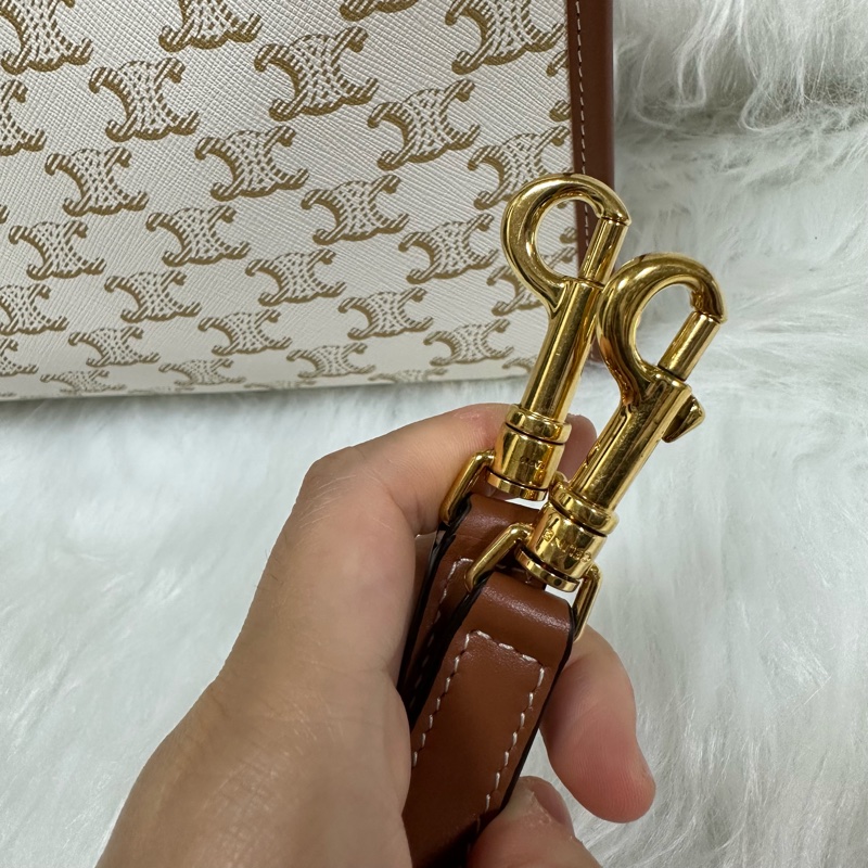 (客訂請勿下單)Celine TRIOMPHE帆布及小牛皮迷你型橫式CABAS手袋 純白色 老花-23