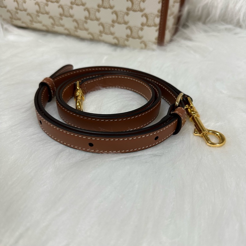 (客訂請勿下單)Celine TRIOMPHE帆布及小牛皮迷你型橫式CABAS手袋 純白色 老花-25