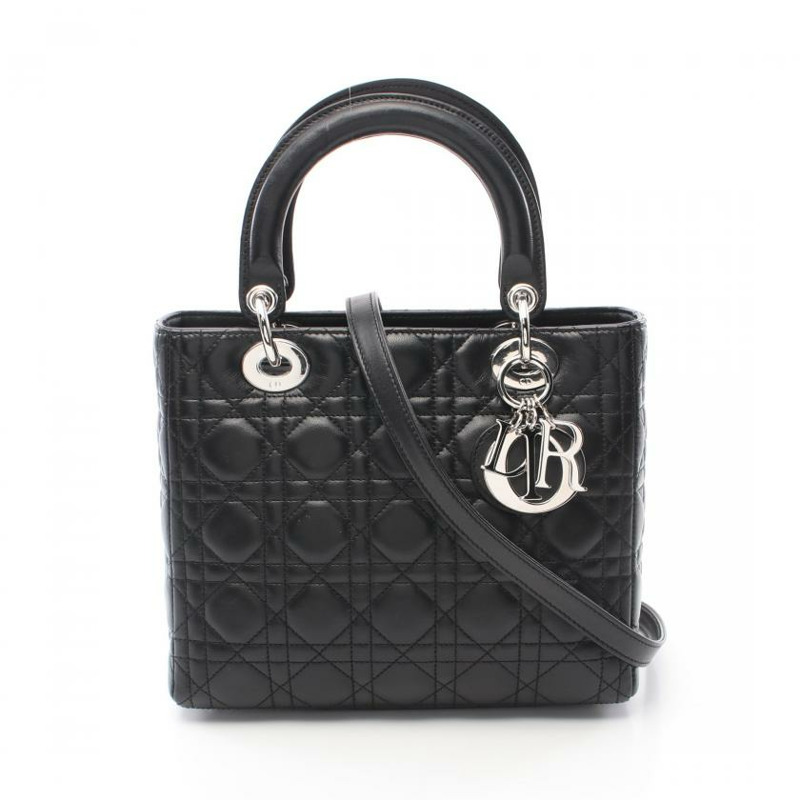 【日本直送】 Christian Dior LADY DIOR 藤格紋Cannage 真皮手提包 黑色 兩用款-0