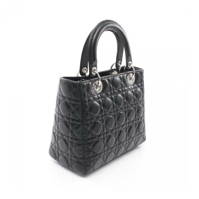 【日本直送】 Christian Dior LADY DIOR 藤格紋Cannage 真皮手提包 黑色 兩用款-1