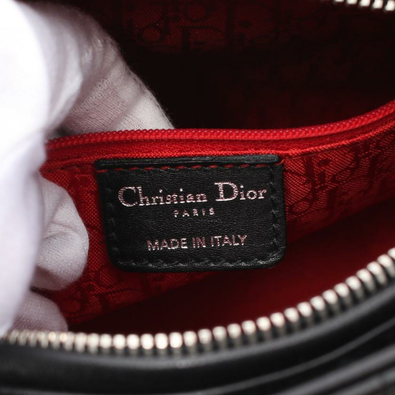 【日本直送】 Christian Dior LADY DIOR 藤格紋Cannage 真皮手提包 黑色 兩用款-3