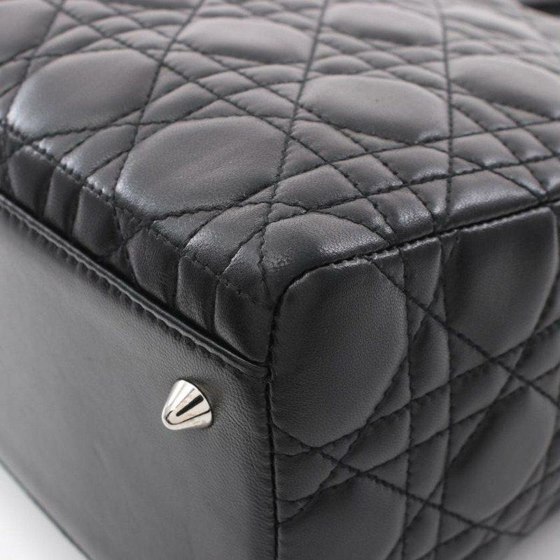 【日本直送】 Christian Dior LADY DIOR 藤格紋Cannage 真皮手提包 黑色 兩用款-4