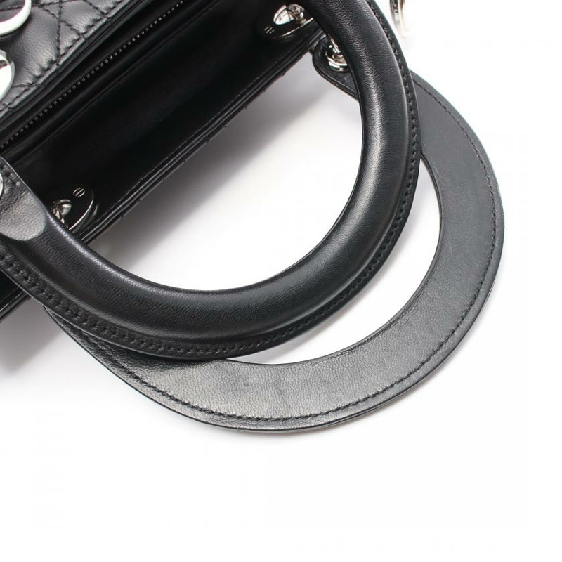 【日本直送】 Christian Dior LADY DIOR 藤格紋Cannage 真皮手提包 黑色 兩用款-7