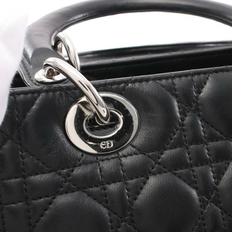 【日本直送】 Christian Dior LADY DIOR 藤格紋Cannage 真皮手提包 黑色 兩用款-9