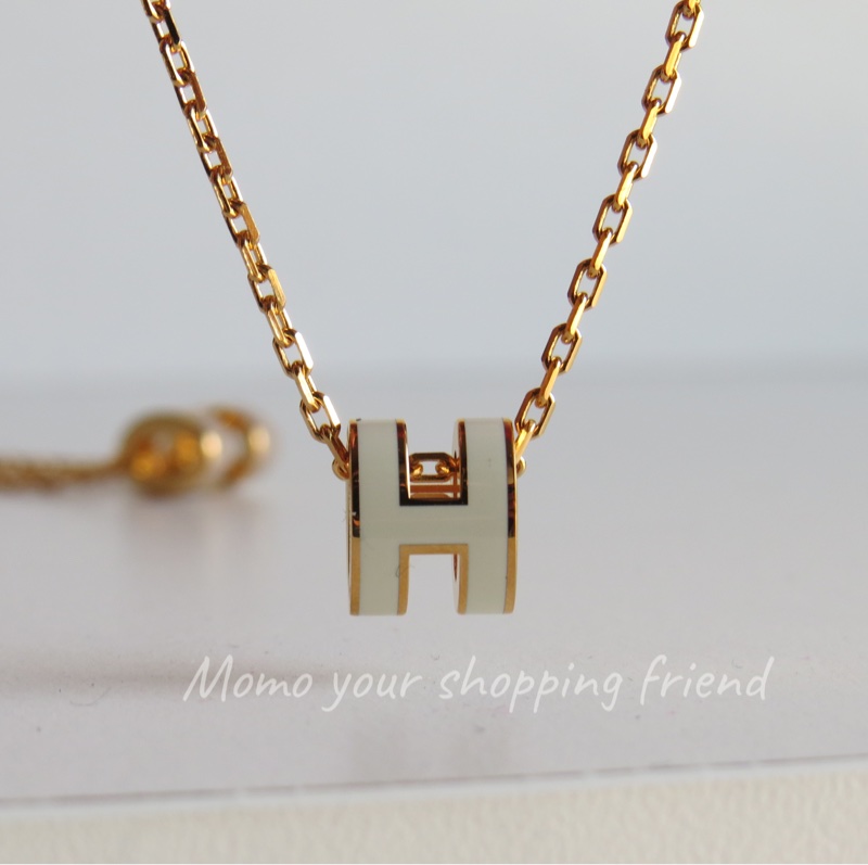 愛馬仕mini pop H 項鍊 白金色 全新全配-0