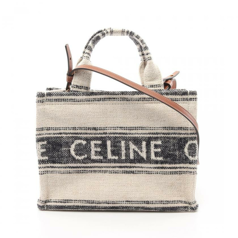 【日本直送】 CELINE Small Cabas Thais 手提包 織物 米白色 黑色 兩用款-0