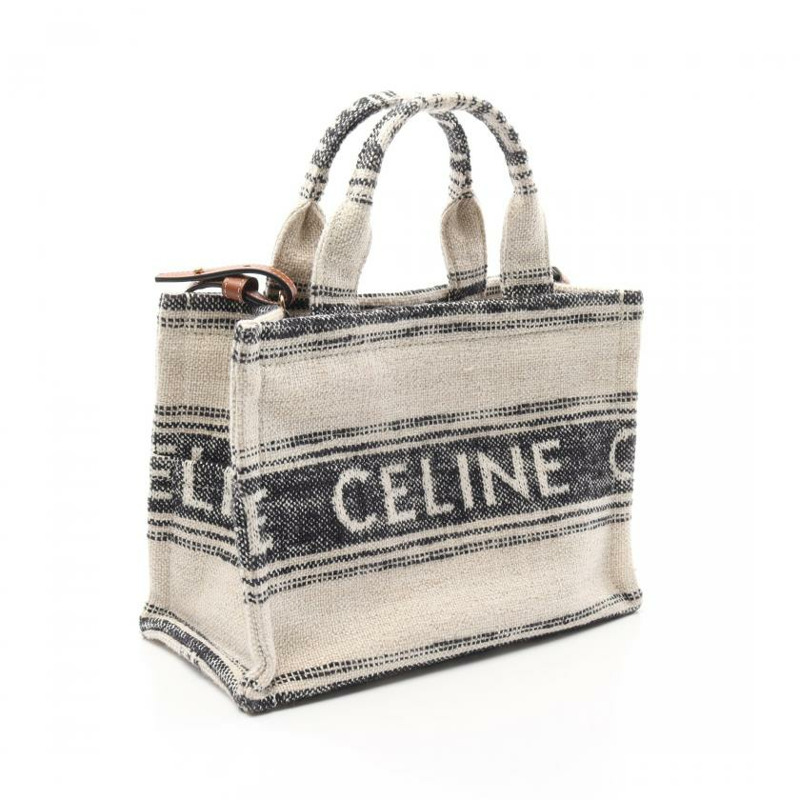 【日本直送】 CELINE Small Cabas Thais 手提包 織物 米白色 黑色 兩用款-1