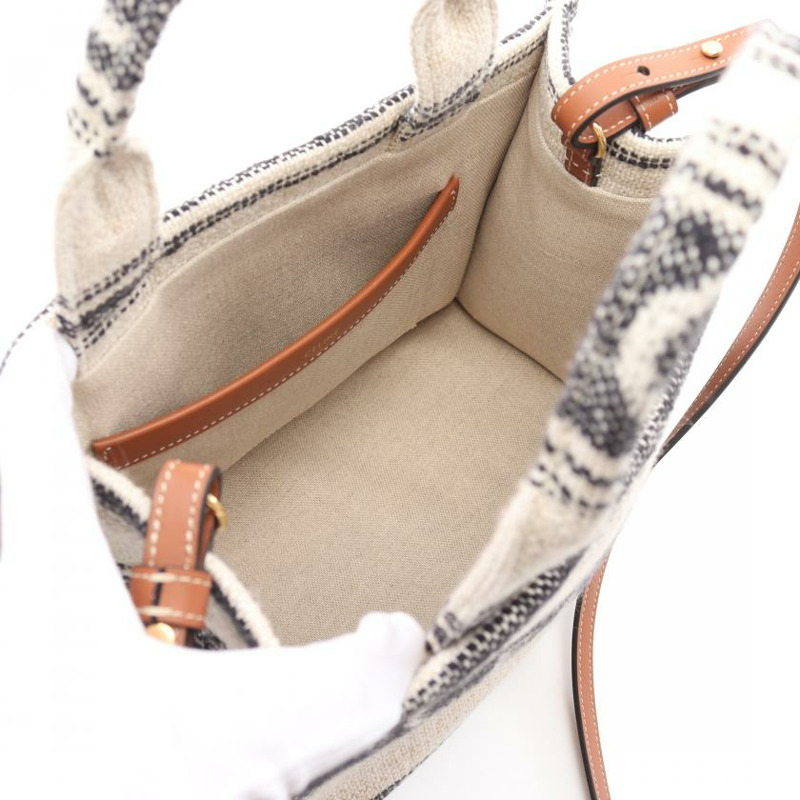 【日本直送】 CELINE Small Cabas Thais 手提包 織物 米白色 黑色 兩用款-2