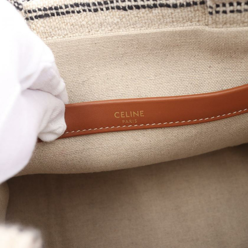 【日本直送】 CELINE Small Cabas Thais 手提包 織物 米白色 黑色 兩用款-3