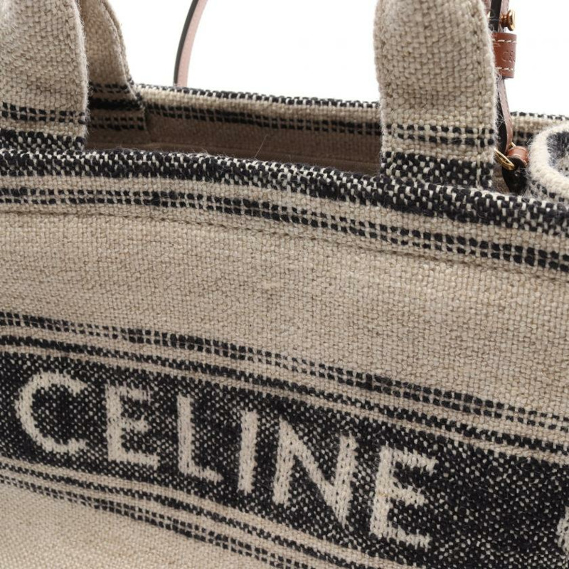 【日本直送】 CELINE Small Cabas Thais 手提包 織物 米白色 黑色 兩用款-5