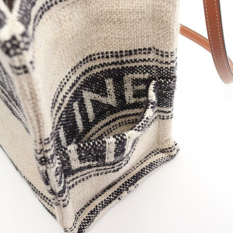 【日本直送】 CELINE Small Cabas Thais 手提包 織物 米白色 黑色 兩用款-8