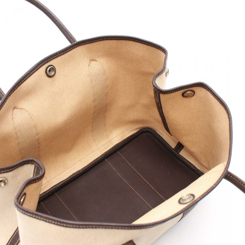 【日本直送】 HERMES Garden Party PM 手提包 托特包 Toile-H愛馬仕帆布 真皮 米色 深棕色 銀色五金 □I刻印-2