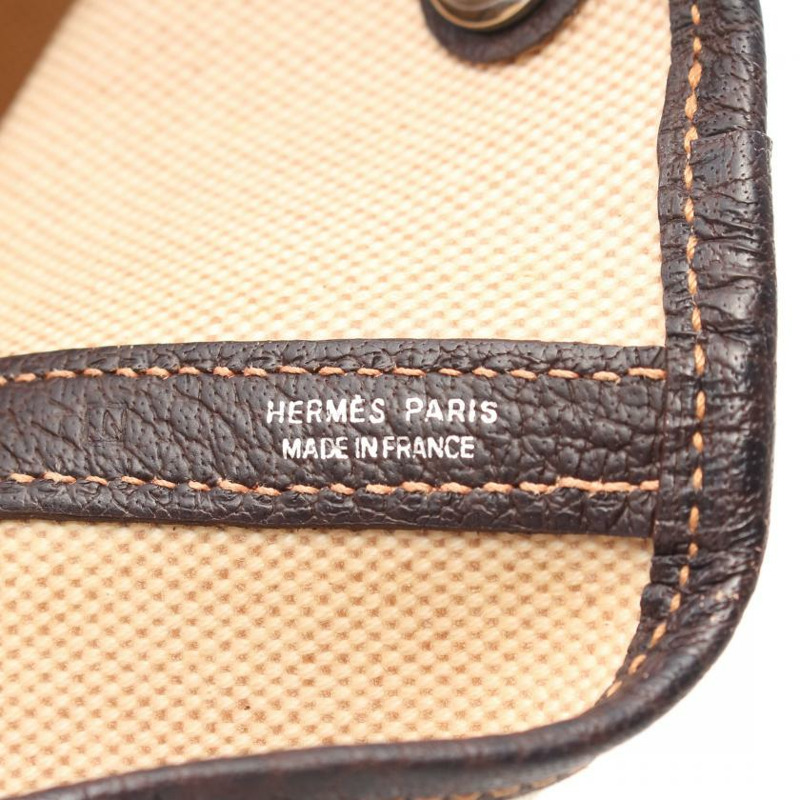【日本直送】 HERMES Garden Party PM 手提包 托特包 Toile-H愛馬仕帆布 真皮 米色 深棕色 銀色五金 □I刻印-3