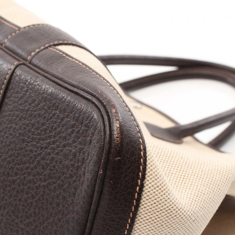 【日本直送】 HERMES Garden Party PM 手提包 托特包 Toile-H愛馬仕帆布 真皮 米色 深棕色 銀色五金 □I刻印-4