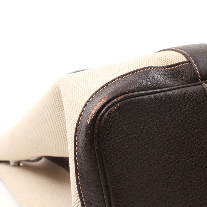 【日本直送】 HERMES Garden Party PM 手提包 托特包 Toile-H愛馬仕帆布 真皮 米色 深棕色 銀色五金 □I刻印-5