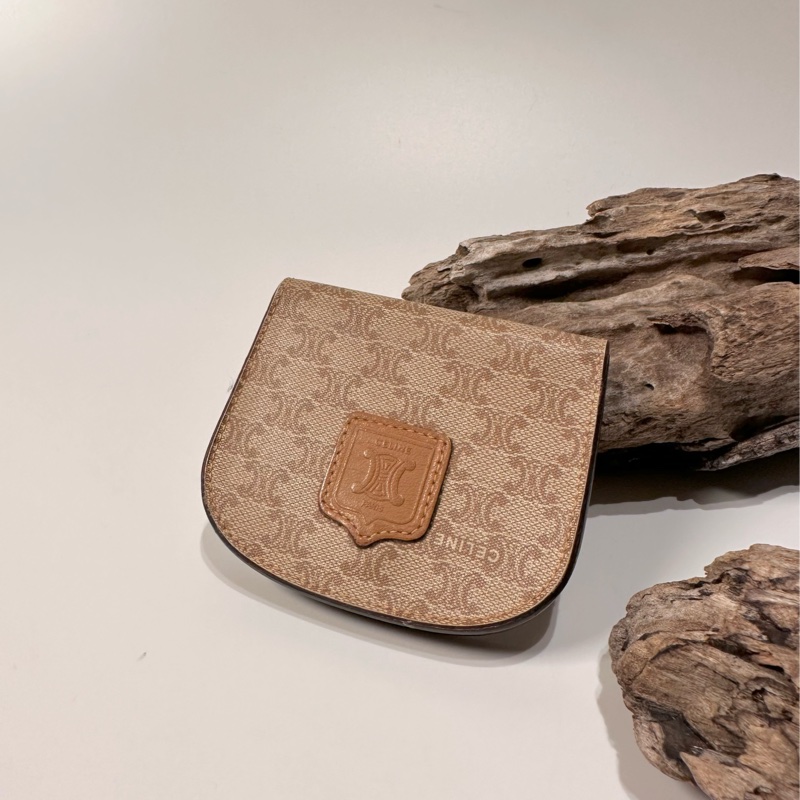 Celine vintage 日本二手 中古復古古董 經典老花 凱旋門 logo 半月零錢包-0