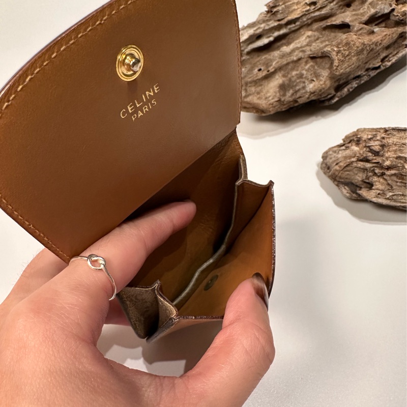 Celine vintage 日本二手 中古復古古董 經典老花 凱旋門 logo 半月零錢包-2
