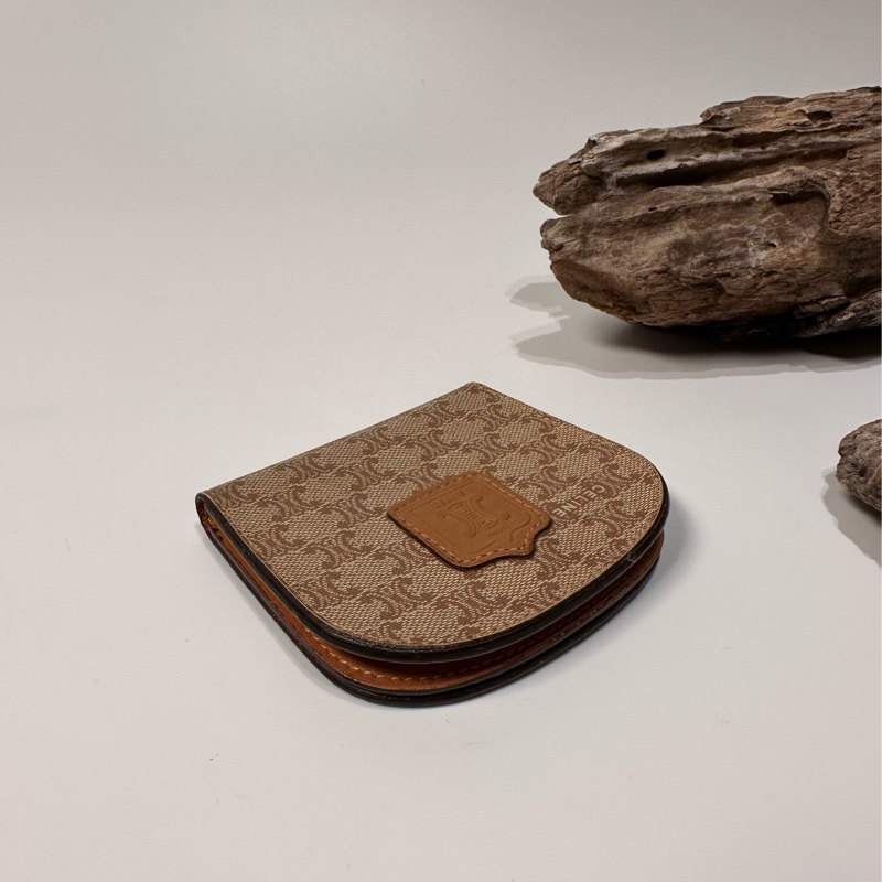 Celine vintage 日本二手 中古復古古董 經典老花 凱旋門 logo 半月零錢包-3