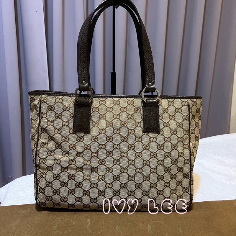 GUCCI 復古單肩托特包 GG 帆布皮革 113017 棕色 手提包 二手精品-0