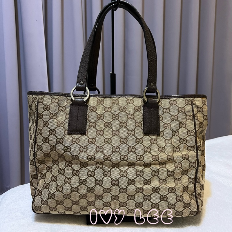 GUCCI 復古單肩托特包 GG 帆布皮革 113017 棕色 手提包 二手精品-1