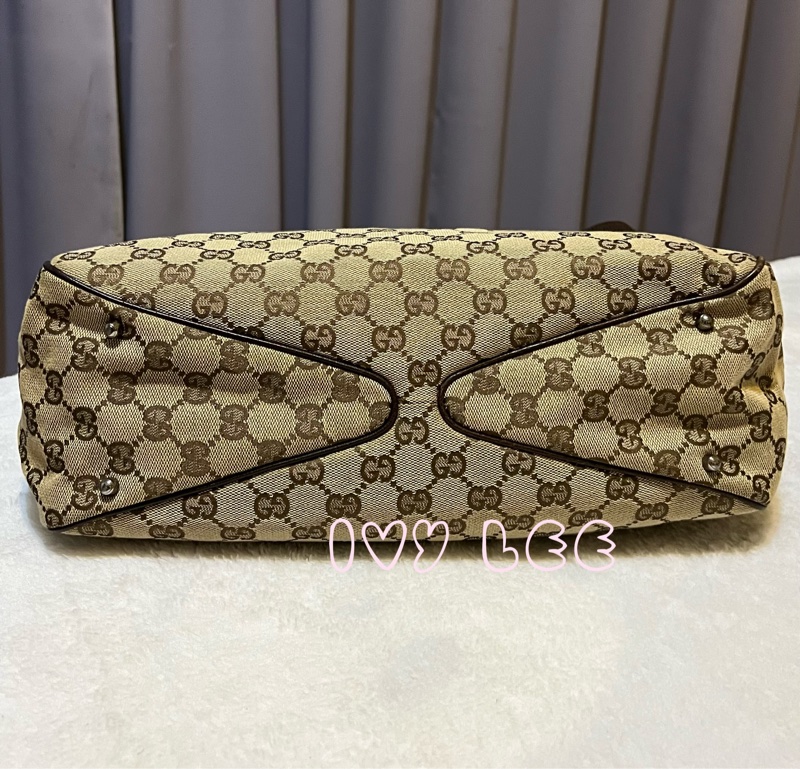 GUCCI 復古單肩托特包 GG 帆布皮革 113017 棕色 手提包 二手精品-2