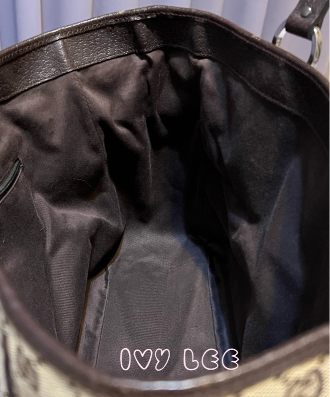 GUCCI 復古單肩托特包 GG 帆布皮革 113017 棕色 手提包 二手精品-6