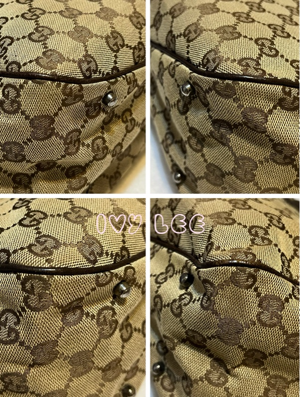 GUCCI 復古單肩托特包 GG 帆布皮革 113017 棕色 手提包 二手精品-12
