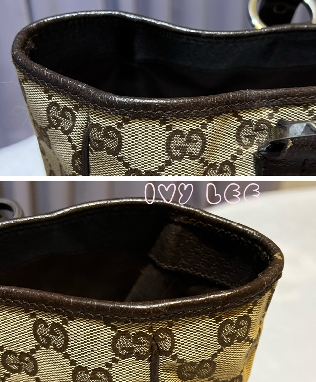 GUCCI 復古單肩托特包 GG 帆布皮革 113017 棕色 手提包 二手精品-15