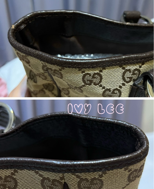 GUCCI 復古單肩托特包 GG 帆布皮革 113017 棕色 手提包 二手精品-16